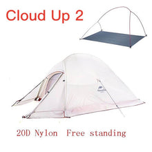 Charger l&#39;image dans la galerie, Naturehike Cloud Up Serie 123 Upgraded Camping Tent Waterproof Outdoor Hiking Tent 20D 210T Nylon Backpacking Tent With Free Mat
